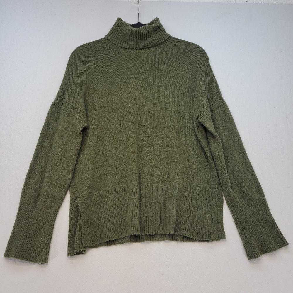 J.Crew Turtleneck Sweater Women XS Green Merino Wool‎ Alpaca Blend Side Slit